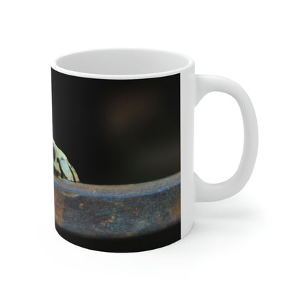 "A Tad Too Far: The Tale of a Train-Stuck Frog." - The Alien Ceramic Mug 11 oz