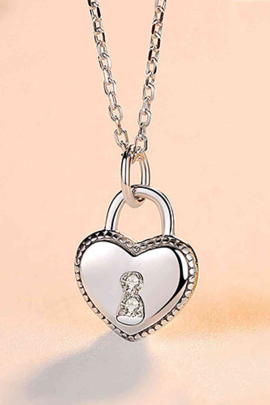 Collar de plata de ley 925 con colgante de candado de corazón
