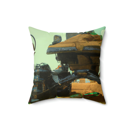 "Harvesting Hope: A Post-Apocalyptic Tale of Robot Farmers" - The Alien Square Pillow