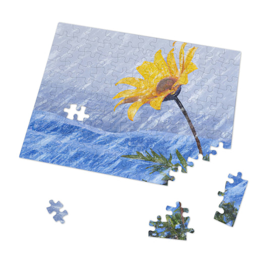 "Un estallido de color en el blanco reluciente: el milagro de una flor que florece en una tormenta de nieve" - ​​The Alien Jigsaw Puzzle