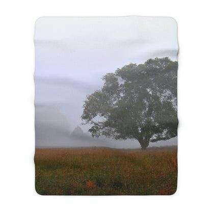 The Lonely Tree in the Foggy Meadow - The Alien Sherpa Fleece Blanket