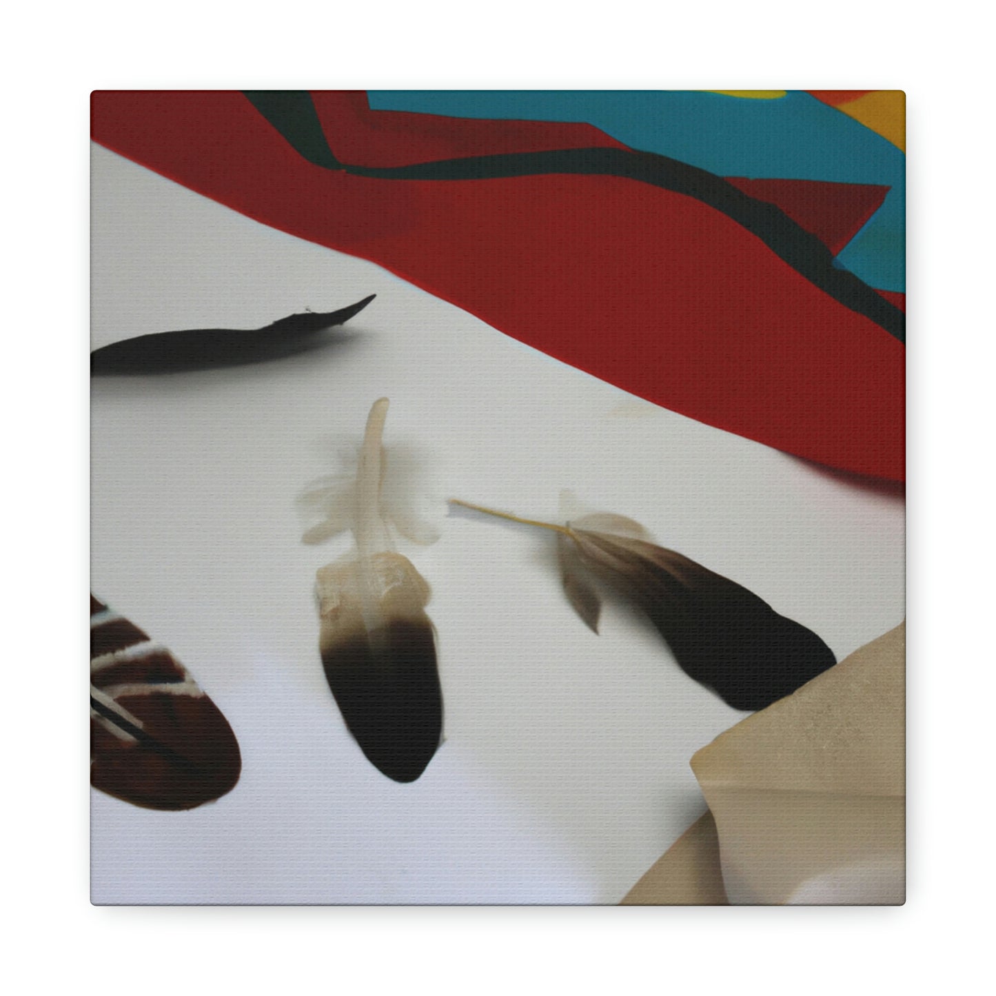 "Feathers and Fabric: A Story Unfolding Through an Unconventional Canvas" - Canvas