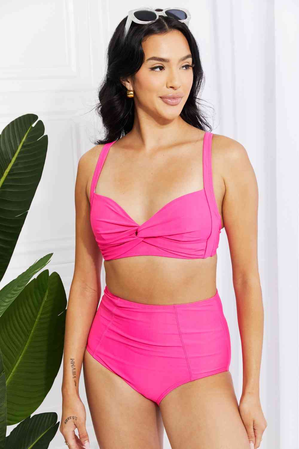 Marina West Swim Take A Dip Twist Hochhaus-Bikini in Rosa